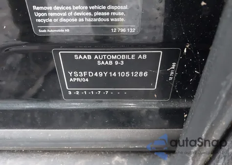2004 Saab 9-3 Arc from USA, damaged, VIN YS3FD49Y141051286